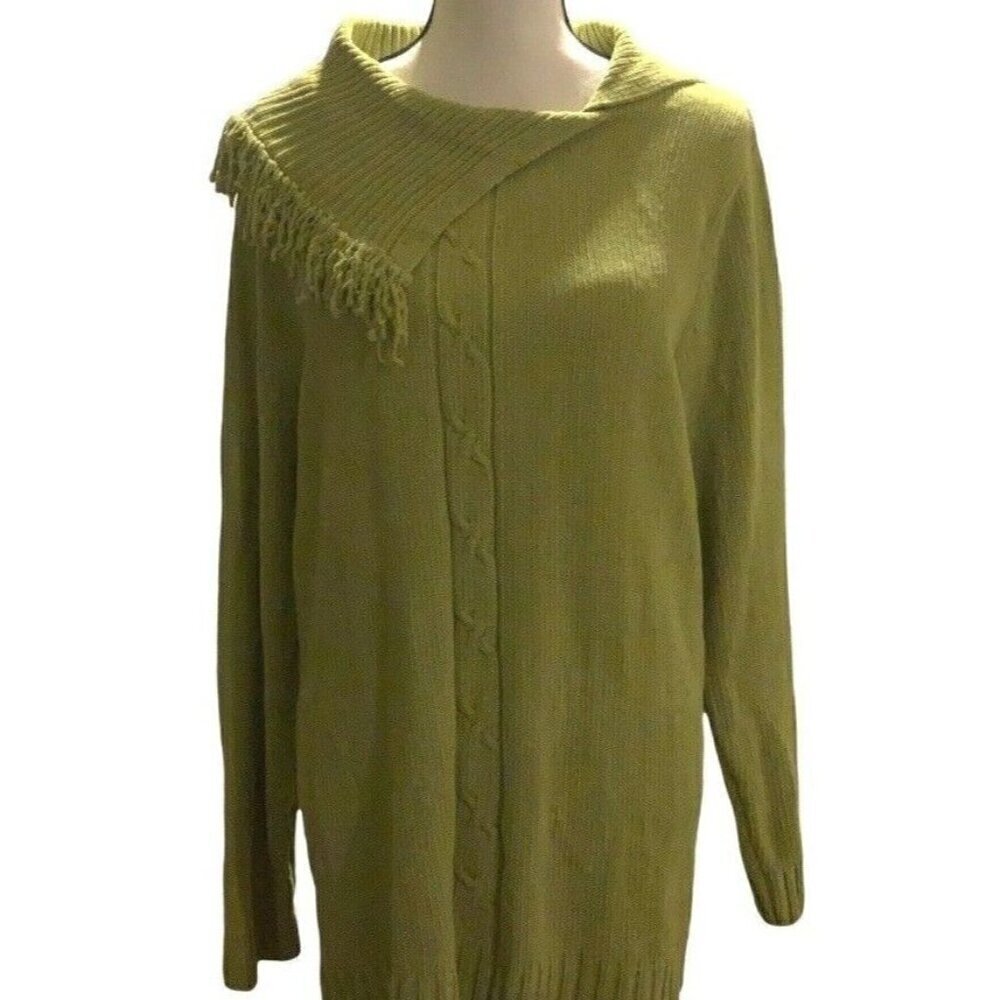 Knit & Pearl Women Cable Knit Sweater Size 1X Green Angel Flap Style Collar - Picture 2 of 12